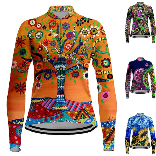 Women's Cycling Jersey Floral Botanical Long Sleeve Bike