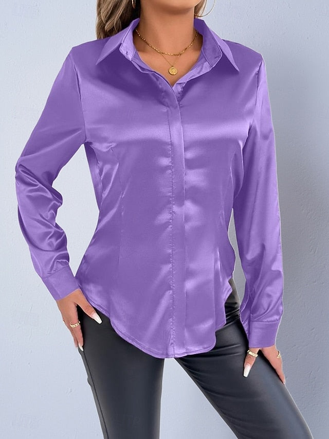 Women's Shirt Satin Shirt Casual Shirt Blouse Buttons Plain
