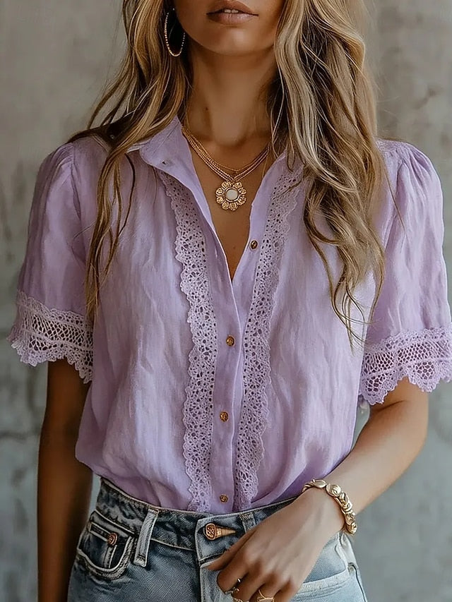 Women's Shirt Lace Shirt Blouse Solid Color Plain Elegant