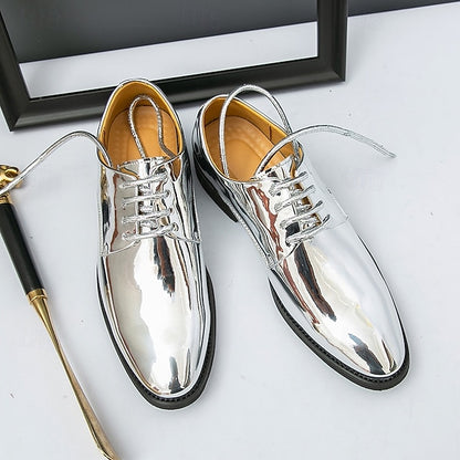 Gold – for Lace-Up Sleek Shoes Leather Men Patent Shiny