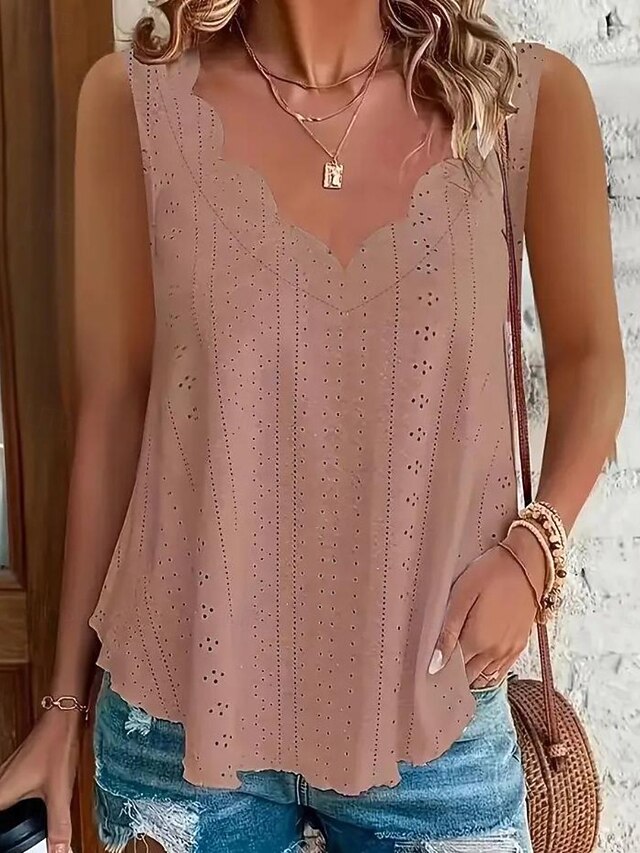 Women's Texture Blouse Eyelet Top Pointelle Tee Blouse
