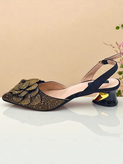 Matching Women's Pumps with Rhinestone Slingback Gold