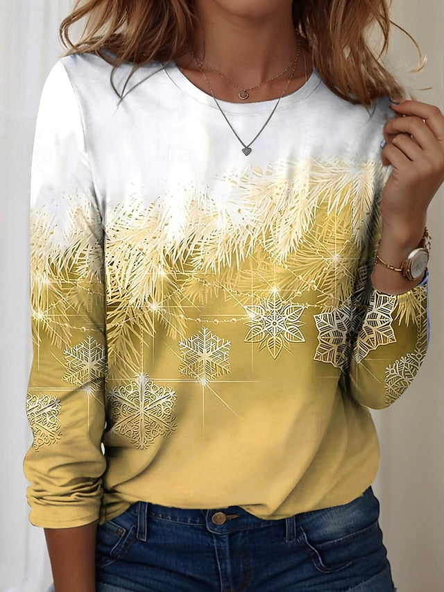 Women's T Shirt Print Ombre Graphic Snowflake Vintage