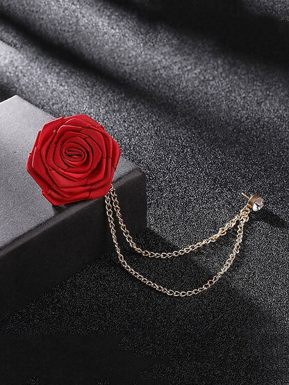 Lapel Elegant Pin – Red Men's Chain with Gold Rose
