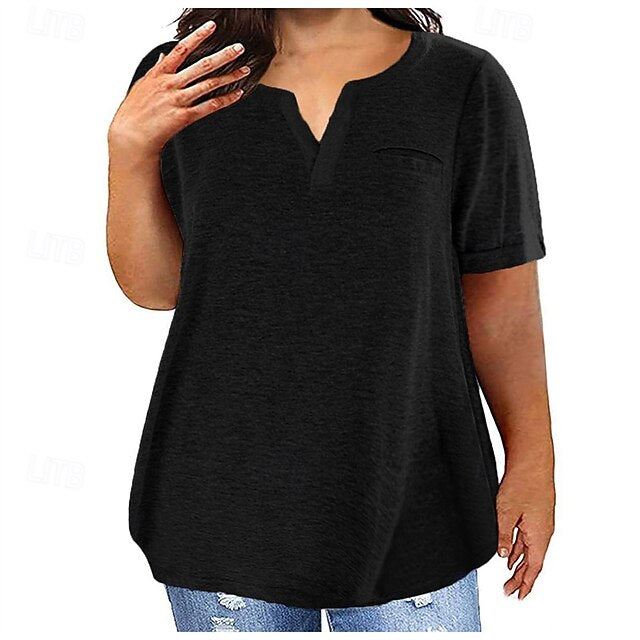 Women's Summer Tops Blouse Ruched Patchwork Pocket Solid