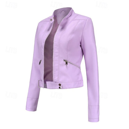 Faux Zipper Jacket Pocket Leather Women's Comfortable