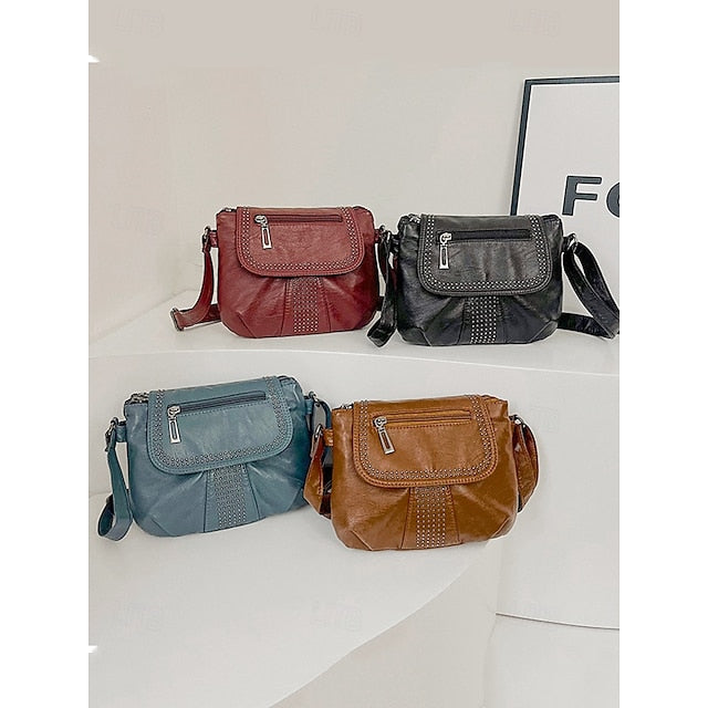 with Faux Bag Women's Leather Brown Crossbody Studded