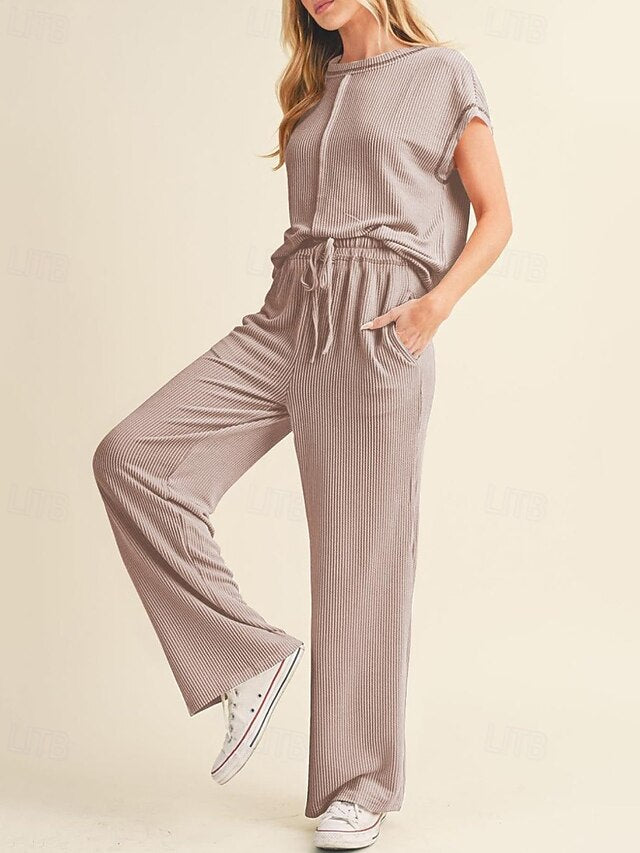Women's Pants Sets Bolero Top Short Sleeve Crew Neck Plain