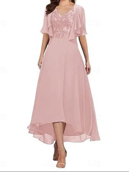 the Elegant Neck Mother A-Line of Bride V Dress Simple