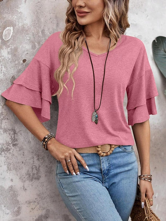 Women's T Shirt Tee Top Ruffle Plain Fashion Stylish