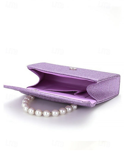 Handle Bag Purple Clutch Pearl with Glitter Women's –