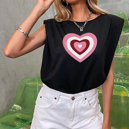 Women's T Shirt Print Heart Casual Sleeveless Crew Neck