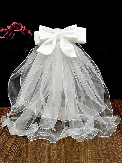 Ivory Ribbon Soft Bridal Satin Tulle and with Elegant Veil -