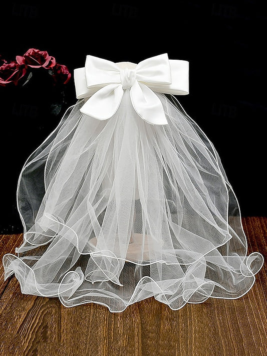 Ivory Ribbon Soft Bridal Satin Tulle and with Elegant Veil -
