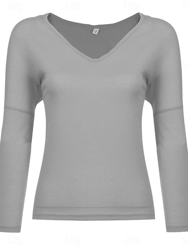 Women's Blouse Solid Color Stylish Casual Long Sleeve V