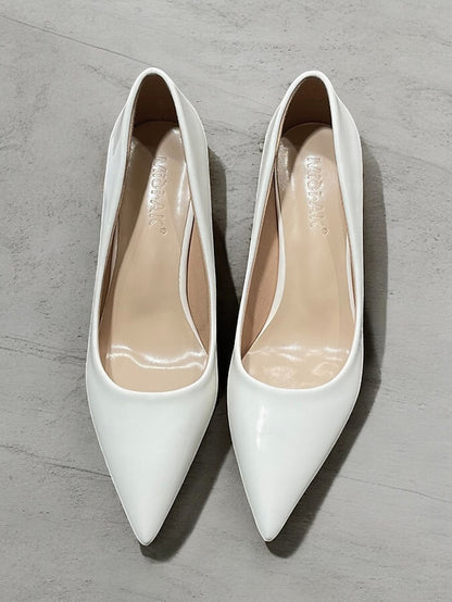 Green Leather Glossy Pumps Patent Heel Faux Block Pointed-Toe