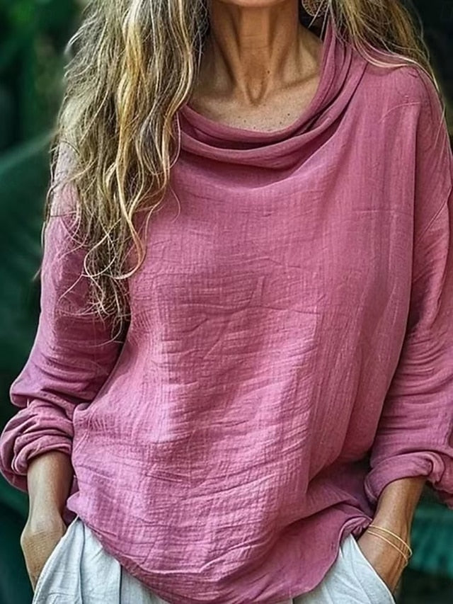 Women's Blouse Draped Solid Color Daily Casual Long Sleeve