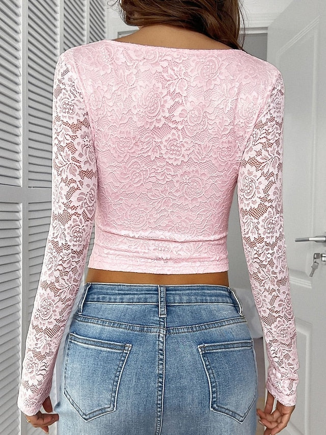 Women's Shirt Blouse Lace Patchwork Plain Stylish Sexy
