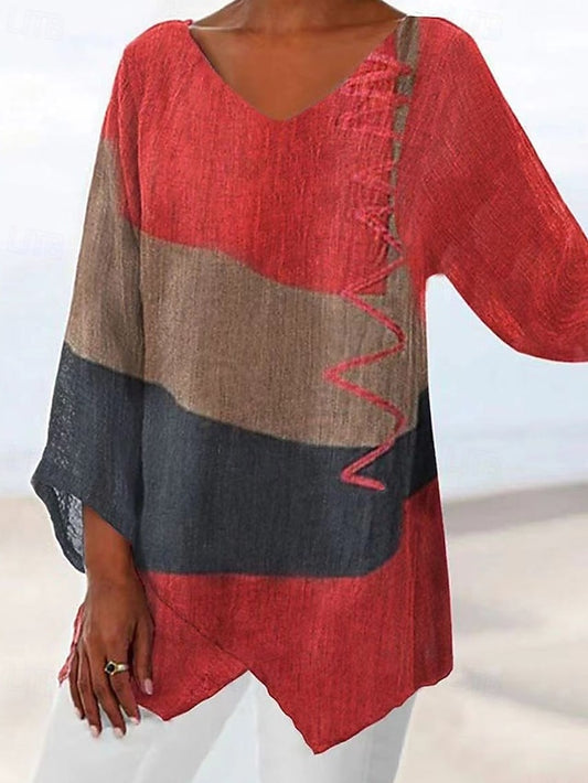 Women's T Shirt Tee Top Patchwork Print Color Block Vintage