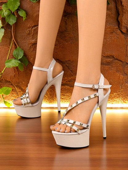 Women's with Heels Stiletto Platform Studded Straps