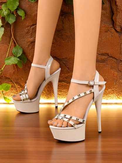 Heels Studded Women's Stiletto Straps Platform with