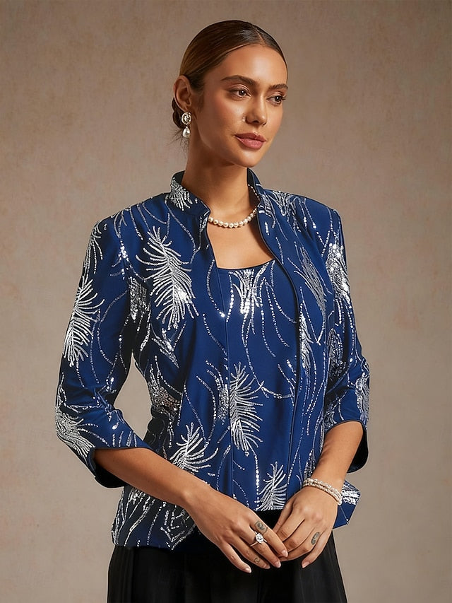 Women's Dressy Tops Elegant High Neck Blue Spring Fall