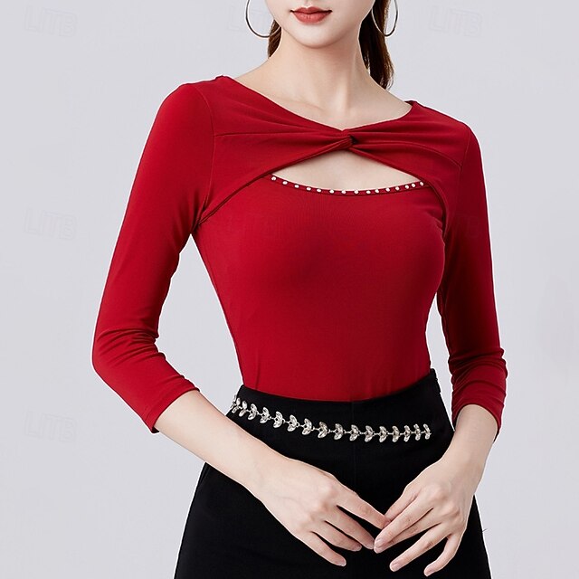 Latin Dance Top Pure Color Splicing Crystals / Rhinestones