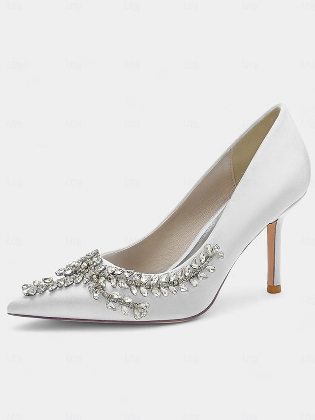 Women's Heels Rhinestone-Embellished Stiletto Satin –