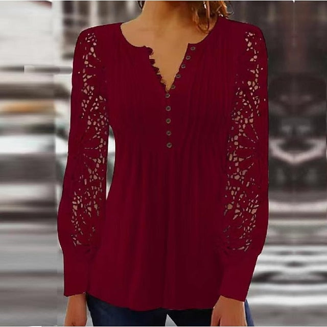 Women's Cotton Lace Shirt Blouse Dressy Tops Elegant