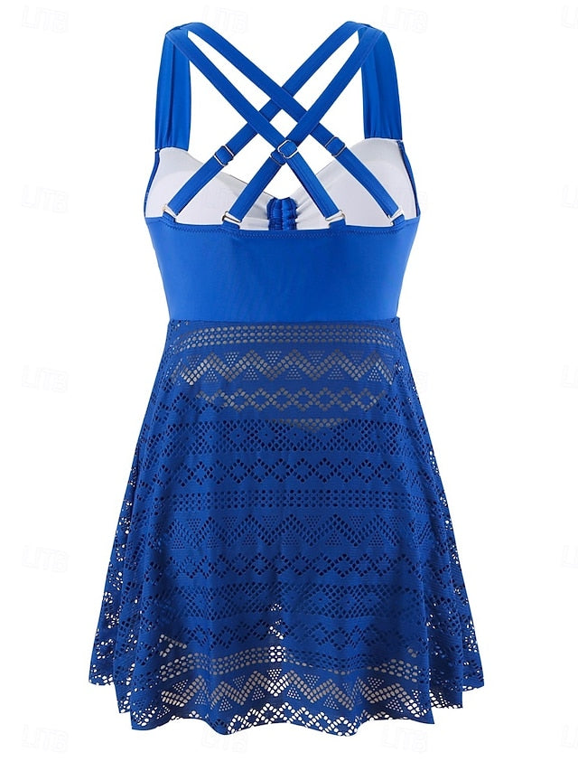 Women's Tankini 2 Piece Swimsuit Dress Shorts Tummy Control