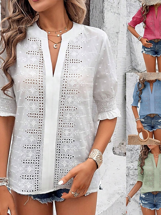 Women's Blouse Hollow Out Plain Elegant Stylish Casual Half
