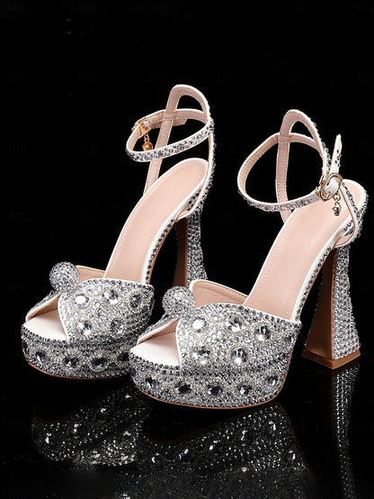 Women's Crystal-Embellished Sandals Glamorous Platform with