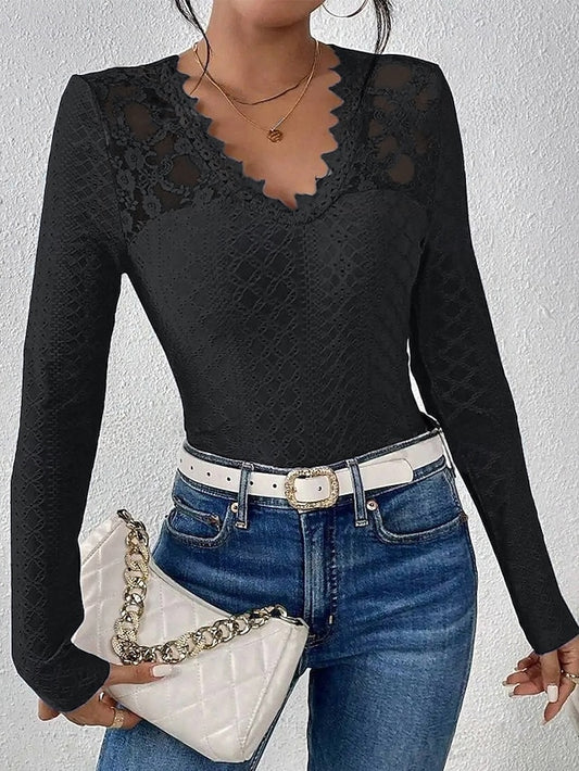 Splicing Solid Women's Color Top Eyelet Elegant Lace