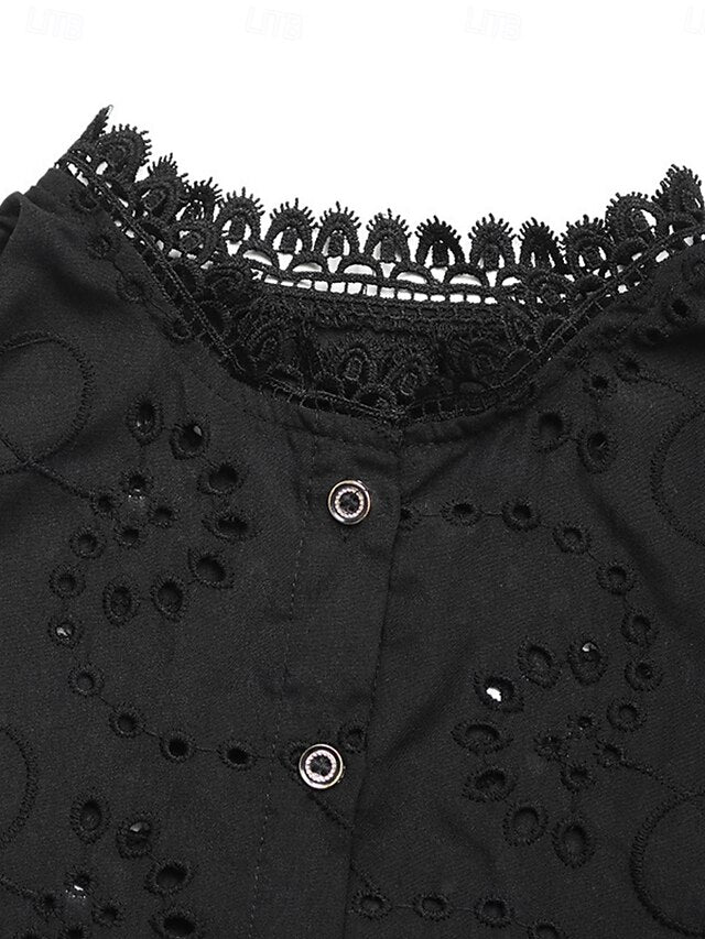 Women's Casual Shirt Button Up Shirt Blouse Lace Eyelet