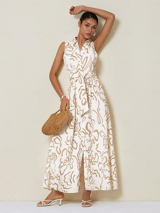 Women's Sleeveless Maxi Shirt Dress Summer A Line Shirt