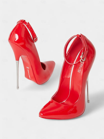 Patent Leather Women's with Heels Strap Ankle Stiletto Red
