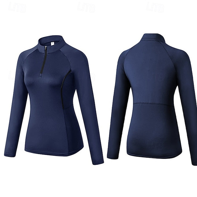 Women's Running T-Shirt Zipper Long Sleeve Zip Top Casual