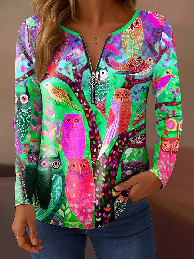 Women's T shirt Long Sleeve Quarter Zip Long Sleeve Casual