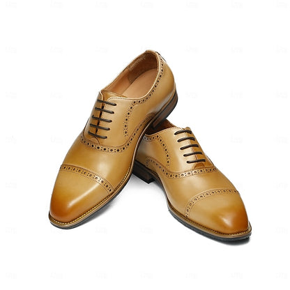 with Shoes Wingtip Oxford Men's Genuine Light Leather Brown