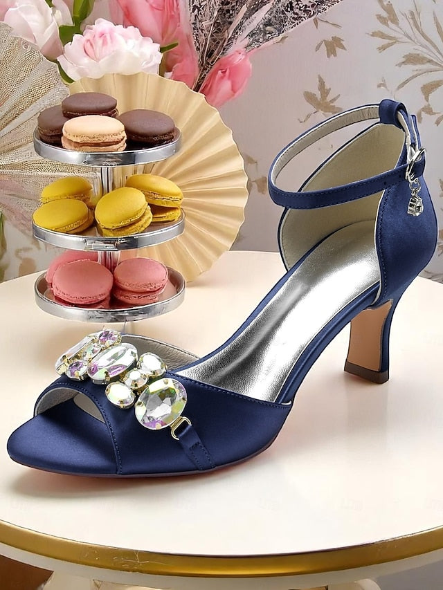 Strap Ankle Satin Women's Toe and with Open Heels Black