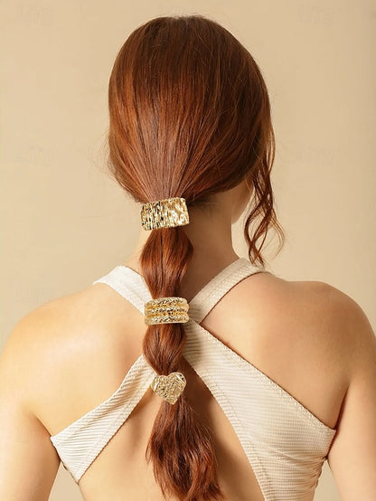 Band Hair Scrunchies Tone Gold Elastic Women's with -