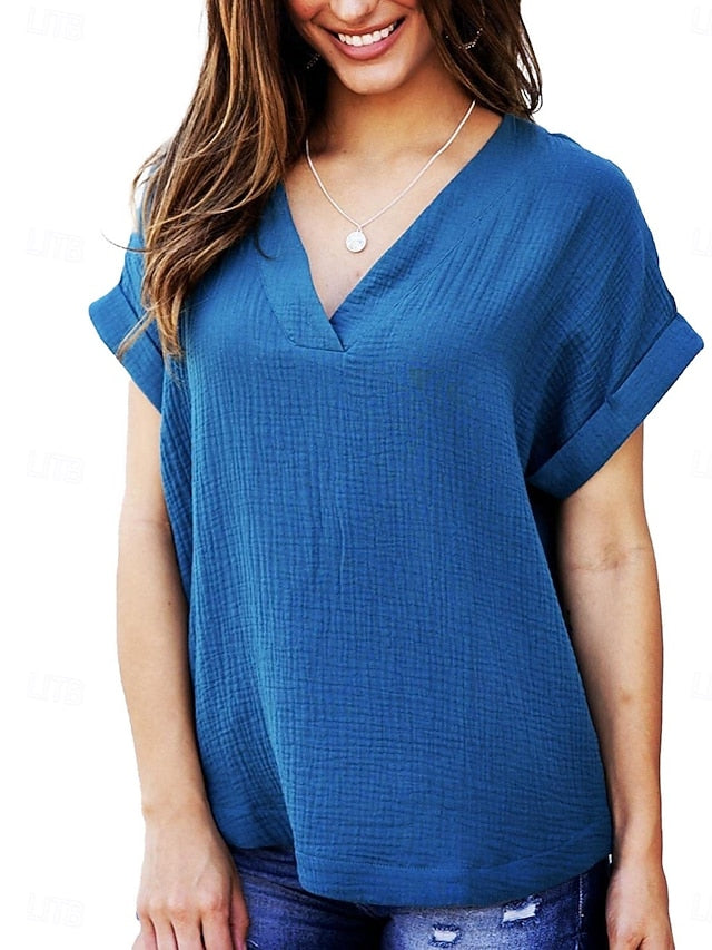 Women's T Shirt Plain Fashion Casual Short Sleeve V Neck