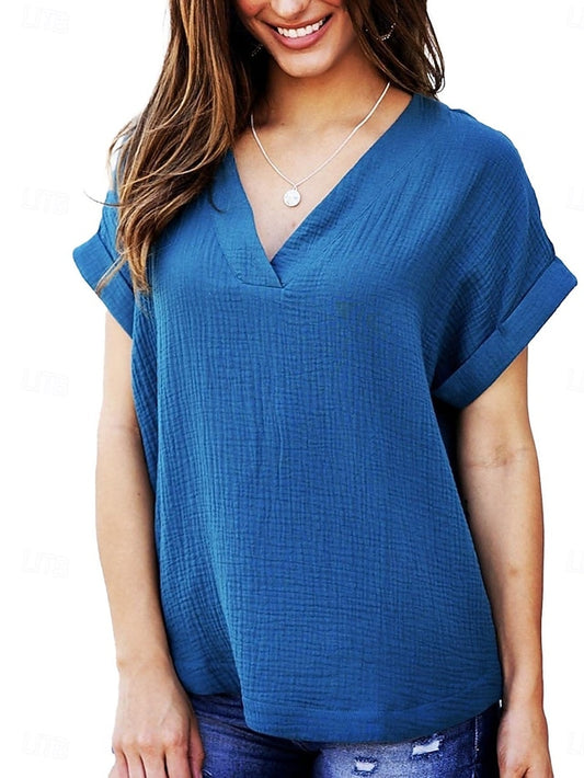 Women's T Shirt Plain Fashion Casual Short Sleeve V Neck