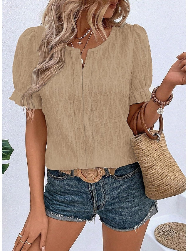 Women's White Elegant Lace Tops Eyelet Blouse Dressy Tops
