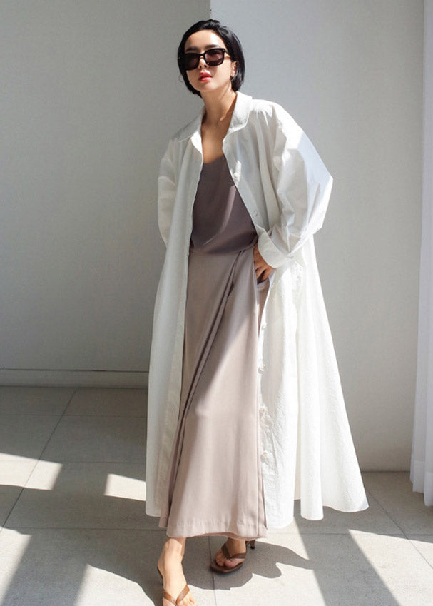 Pan Peter Long Cotton Sleeve Button Boutique Collar Dress White