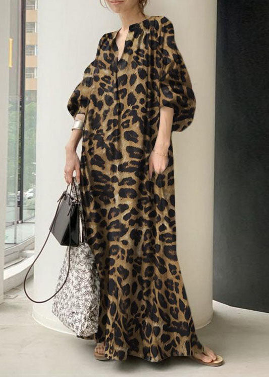 Dresses Bohemian Neck Lantern Apricot V Long Sleeve Oversized