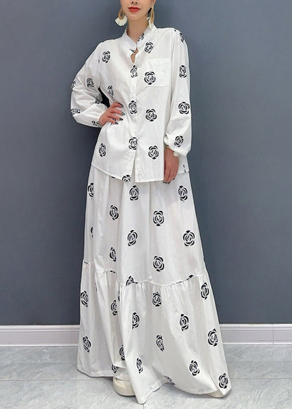 Boutique Black Stand Collar Print Patchwork Cotton Two-Piece Set Fall AO1016