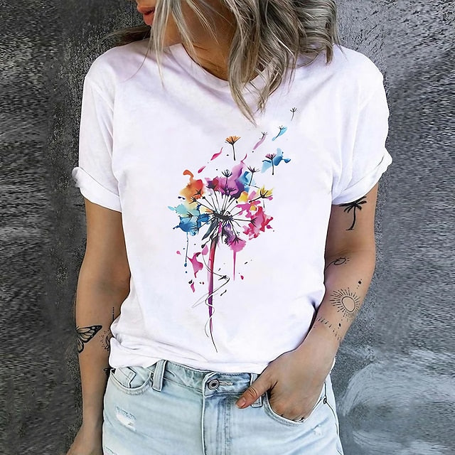 Women's T Shirt Print Dandelion Basic Short Sleeve Round