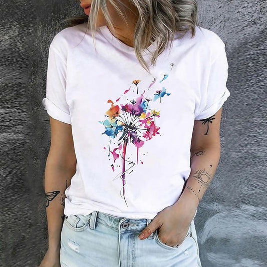 Women's T Shirt Print Dandelion Basic Short Sleeve Round