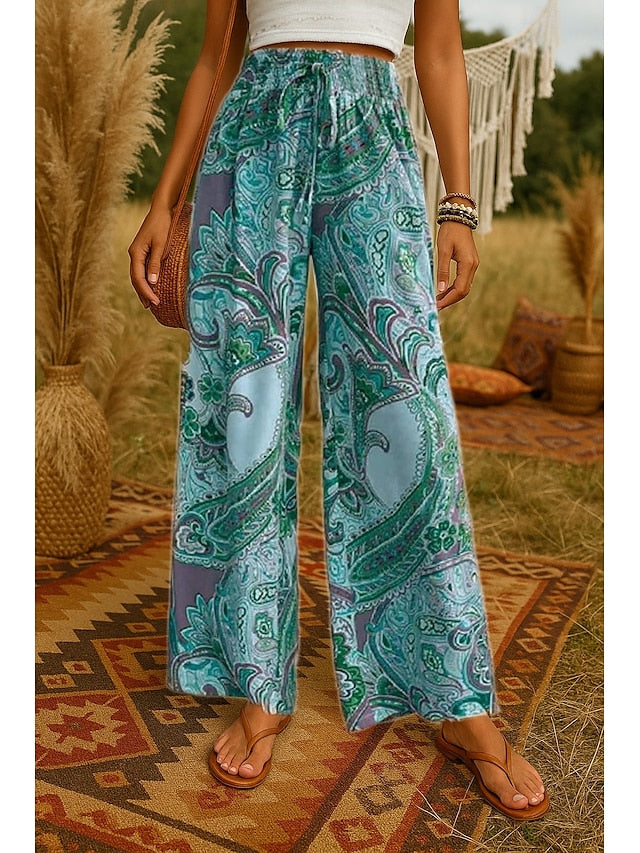 Women's Wide Leg Pants Trousers Bohemian Casual Long High